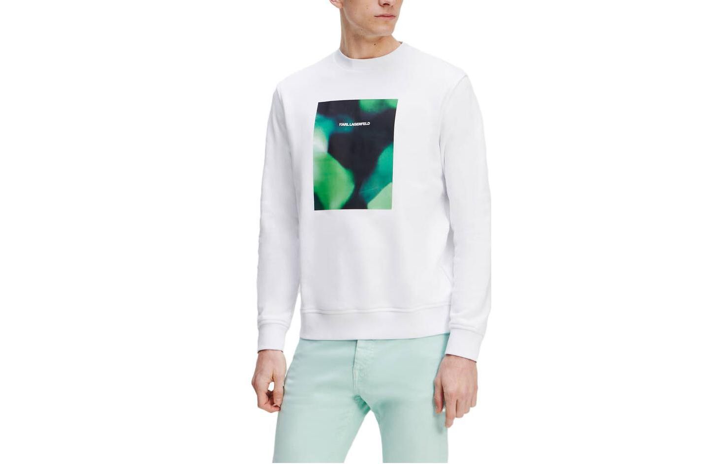 Karl Lagerfeld Abstract Logo Print White Long Sleeve Sweatshirt for Men KL235476010