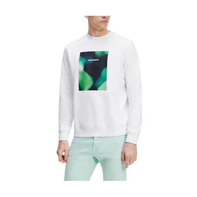 Karl Lagerfeld Abstract Logo Print White Long Sleeve Sweatshirt for Men KL235476010