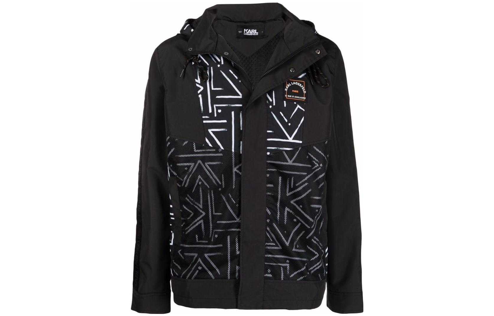Karl Lagerfeld Abstract Print Hoodie Jacket Black - Streetwear Style 220M1580998998