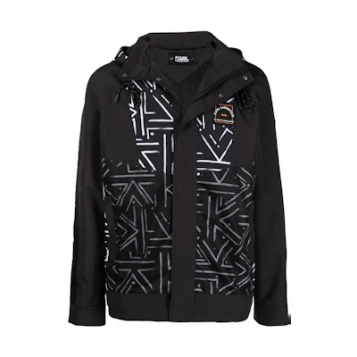 Karl Lagerfeld Abstract Print Hoodie Jacket Black - Streetwear Style 220M1580998998