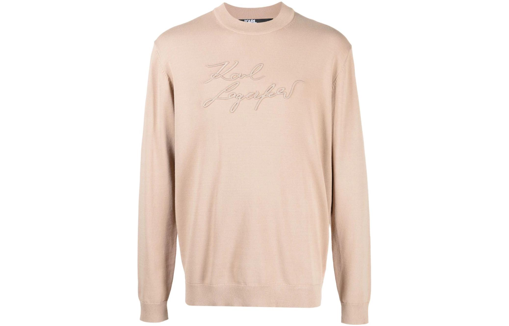 Karl Lagerfeld Beige Logo Print Crewneck Long Sleeve Sweatshirt 655082533304