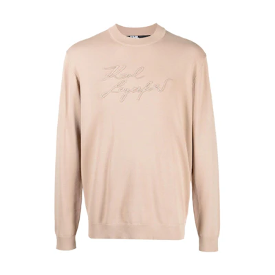 Karl Lagerfeld Beige Logo Print Crewneck Long Sleeve Sweatshirt 655082533304