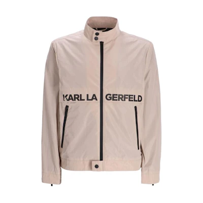 Karl Lagerfeld Beige Logo Print High-Neck Jacket for Men Urban Street Style 505081541501