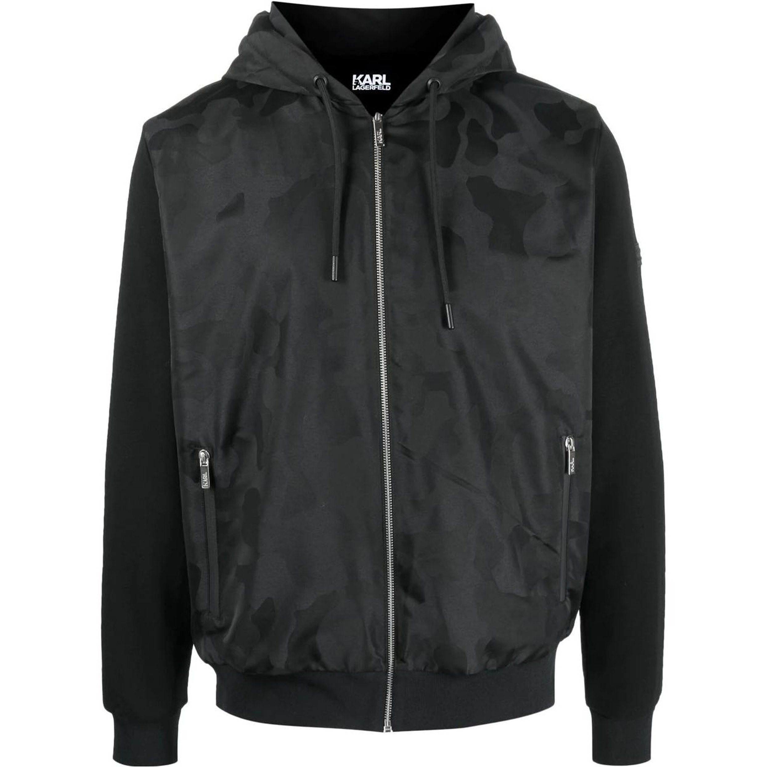 Karl Lagerfeld Black Camouflage Design Zip-Up Hoodie Jacket 505063524506990