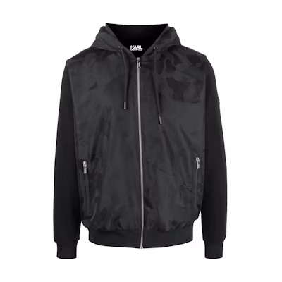 Karl Lagerfeld Black Camouflage Design Zip-Up Hoodie Jacket 505063524506990
