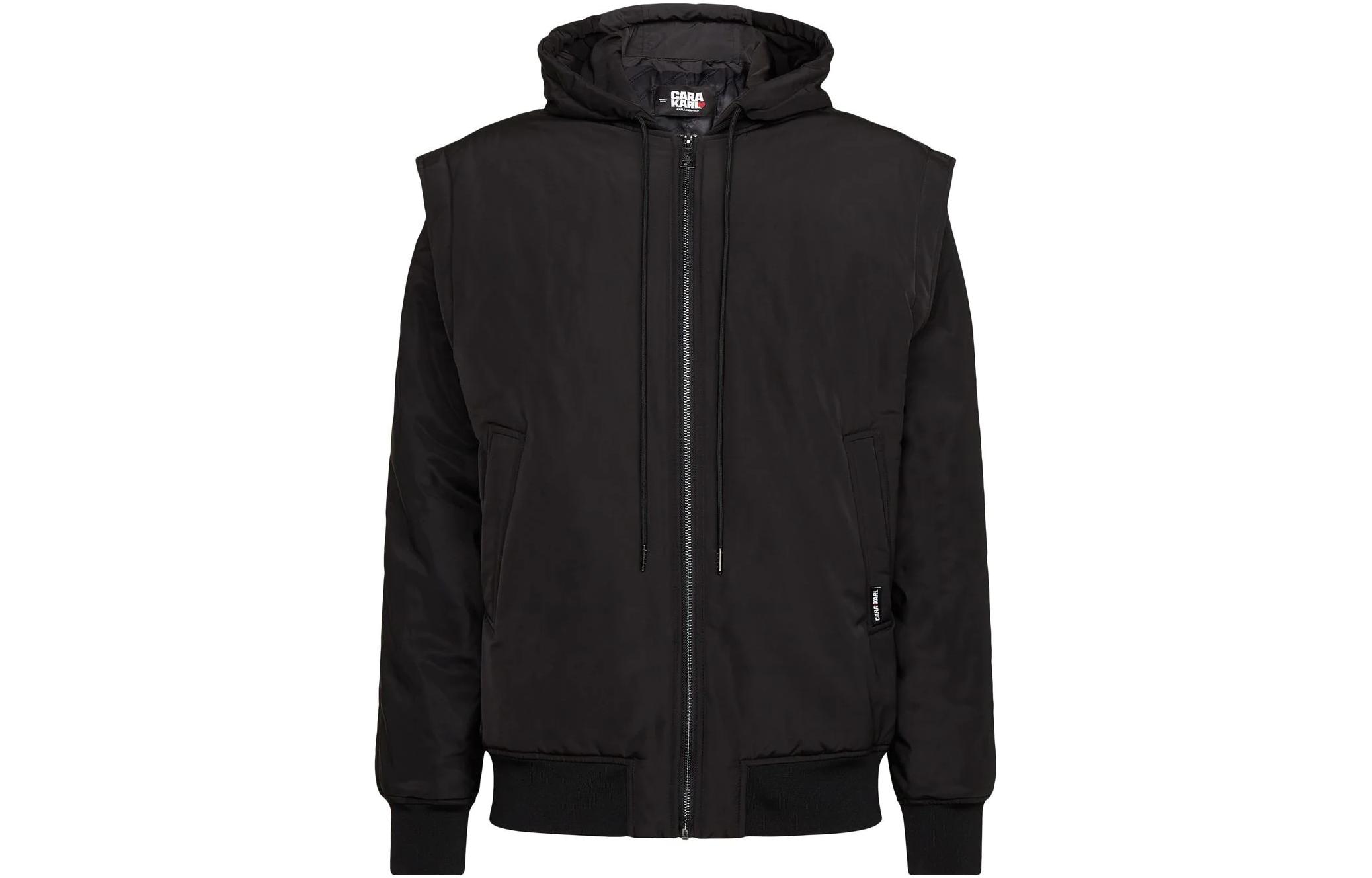 Karl Lagerfeld Black Casual Drawstring Hooded Jacket for Outdoors & Commute 226M1563999