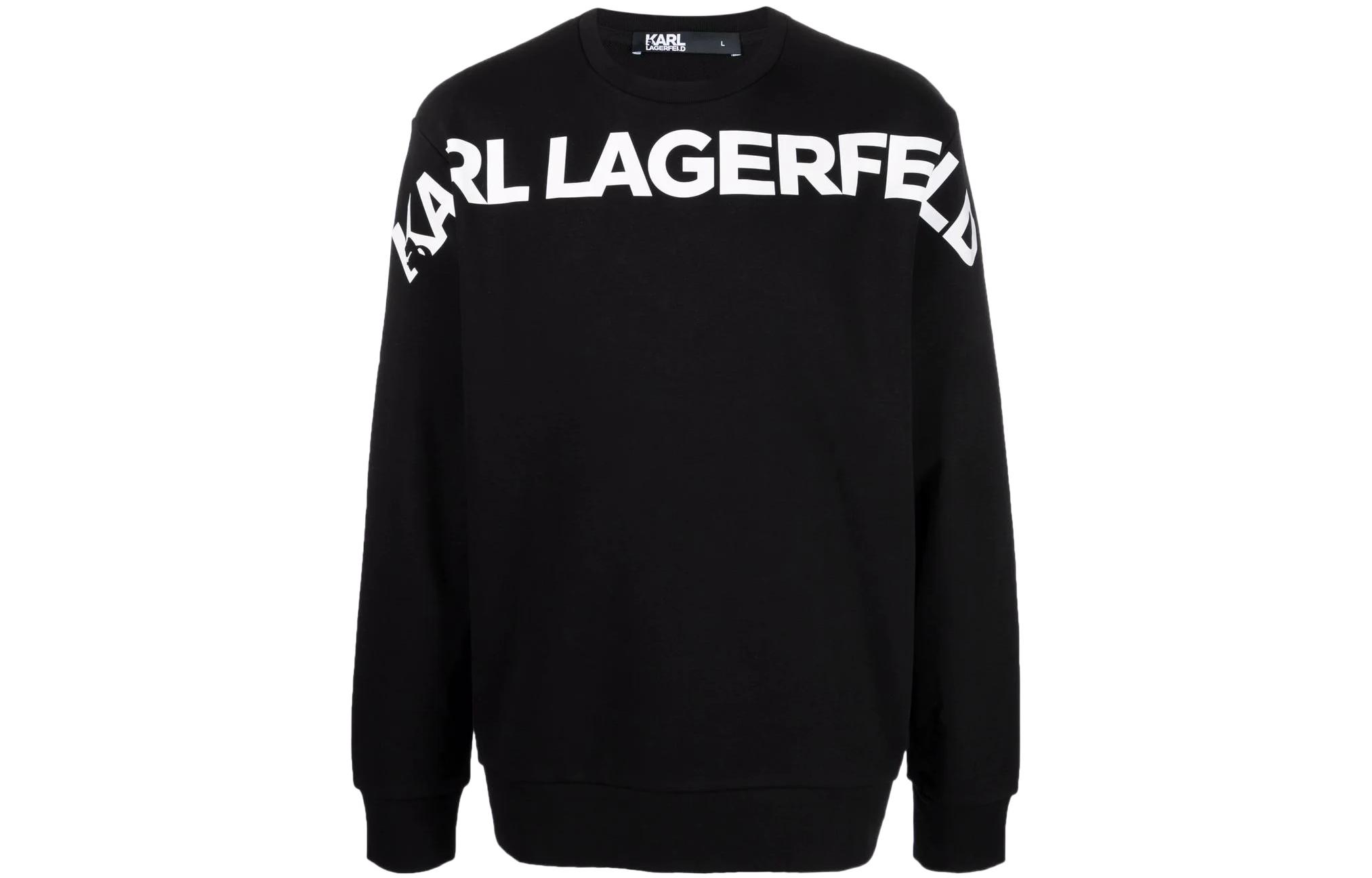 Karl Lagerfeld Black Crewneck Pullover Sweatshirt with Logo Print 705036521900