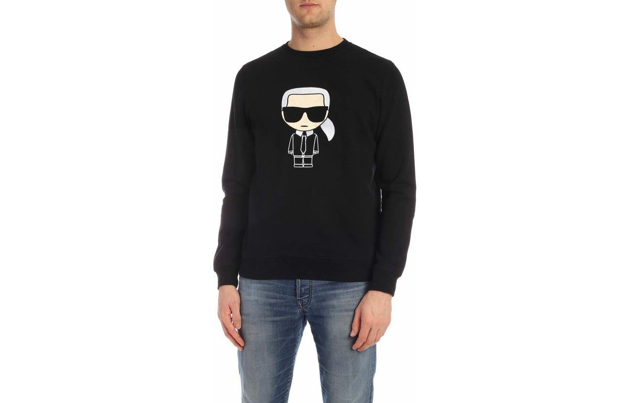 Karl Lagerfeld Black Crewneck Sweatshirt Loose Fit with Graphic Embroidery 705040592950-990