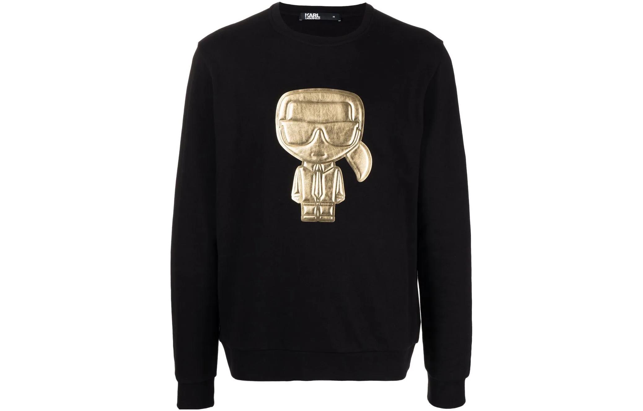 Karl Lagerfeld Black Crewneck Sweatshirt with Character Patch Design 705064524940