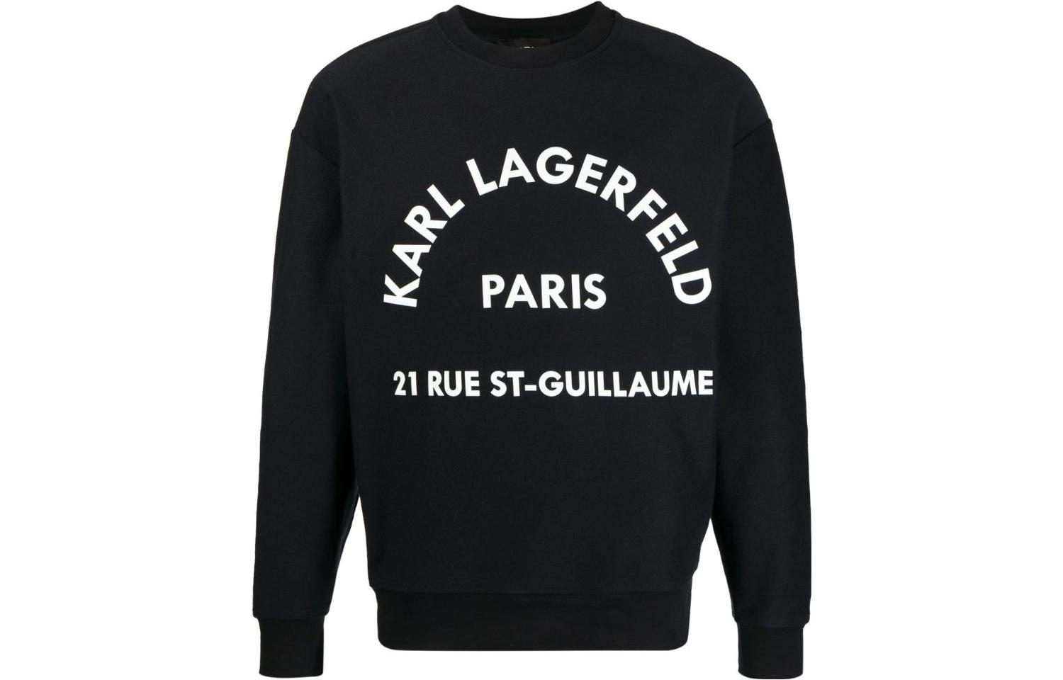 Karl Lagerfeld Black Crewneck Sweatshirt with Letter Print Long Sleeves 235M1811999