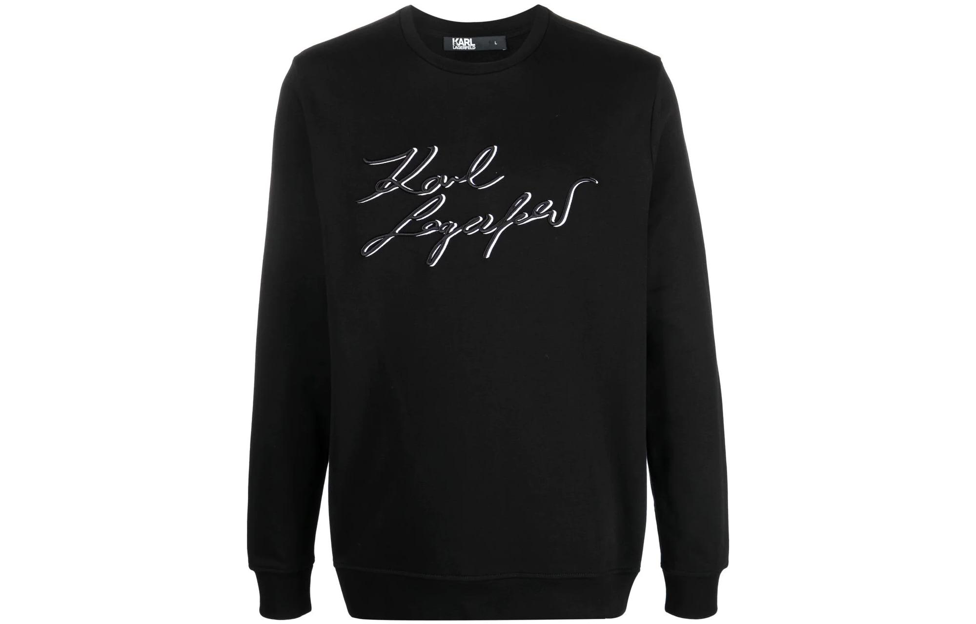 Karl Lagerfeld Black Crewneck Sweatshirt with Logo Print 705079524950-990