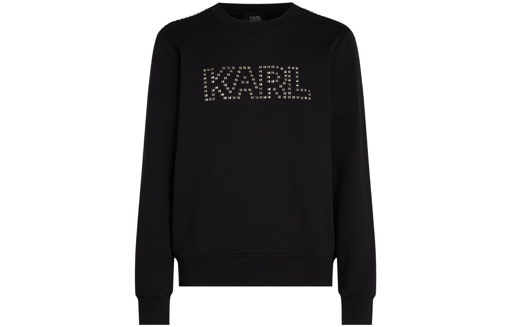 Karl Lagerfeld Black Crystal Logo Crewneck Sweatshirt 240M1804999
