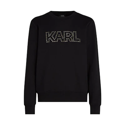 Karl Lagerfeld Black Crystal Logo Crewneck Sweatshirt 240M1804999
