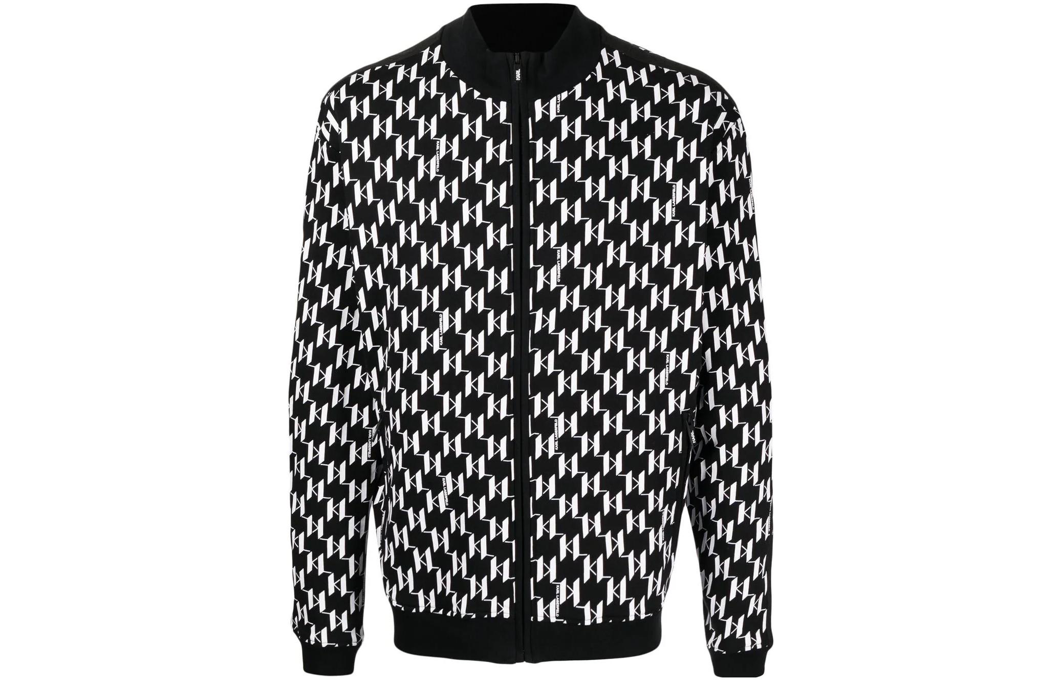 Karl Lagerfeld Black Full-Print Zip Jacket for Outdoor Casual Wear 705076