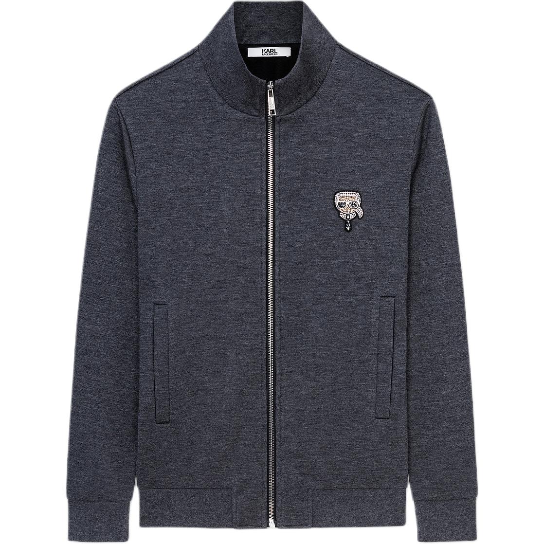 Karl Lagerfeld Black Grey Logo Zip-Up Relaxed Fit Outdoor Jacket 1K1C70607202