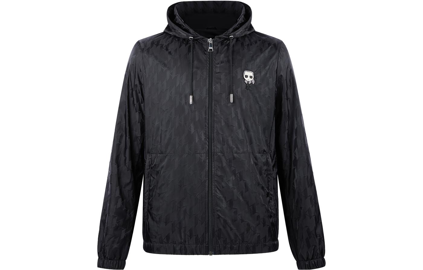 Karl Lagerfeld Black Hoodie Jacket with Cartoon Motif for Outdoor Trips E33M1402