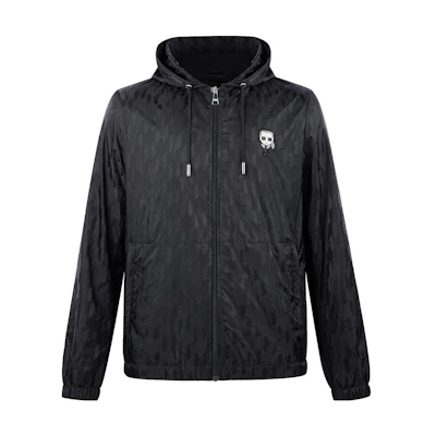 Karl Lagerfeld Black Hoodie Jacket with Cartoon Motif for Outdoor Trips E33M1402