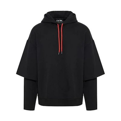 Karl Lagerfeld Black Hoodie Sweatshirt with Layered Design 705097532930-990