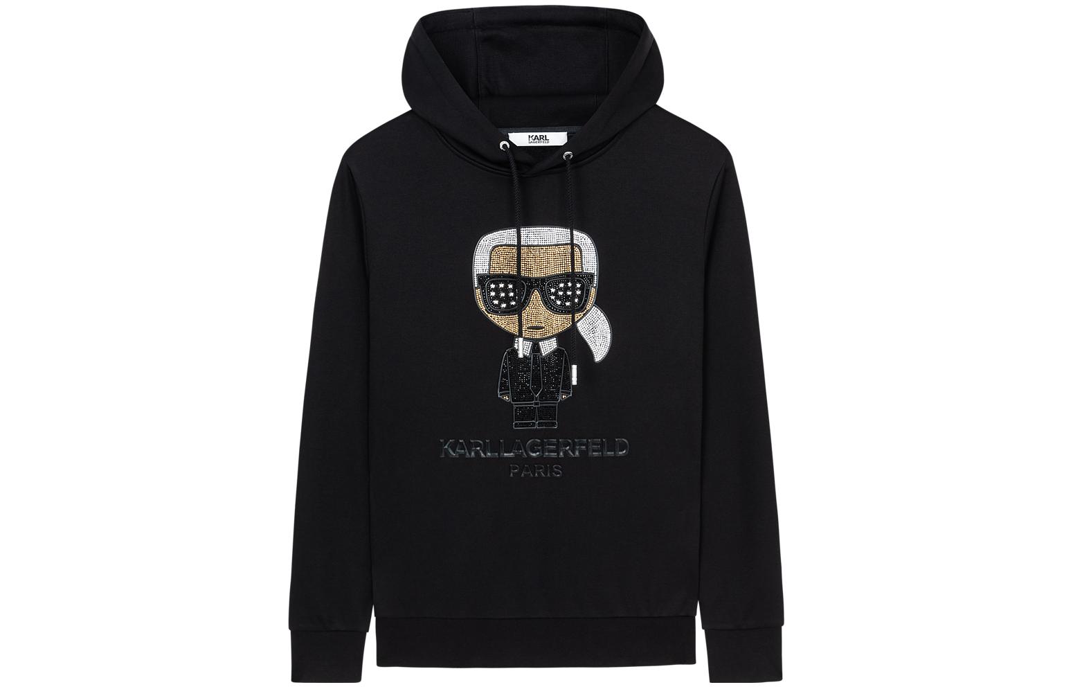 Karl Lagerfeld Black Hoodie with Beaded Logo Design 1K1B50603731