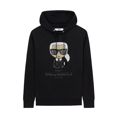 Karl Lagerfeld Black Hoodie with Beaded Logo Design 1K1B50603731