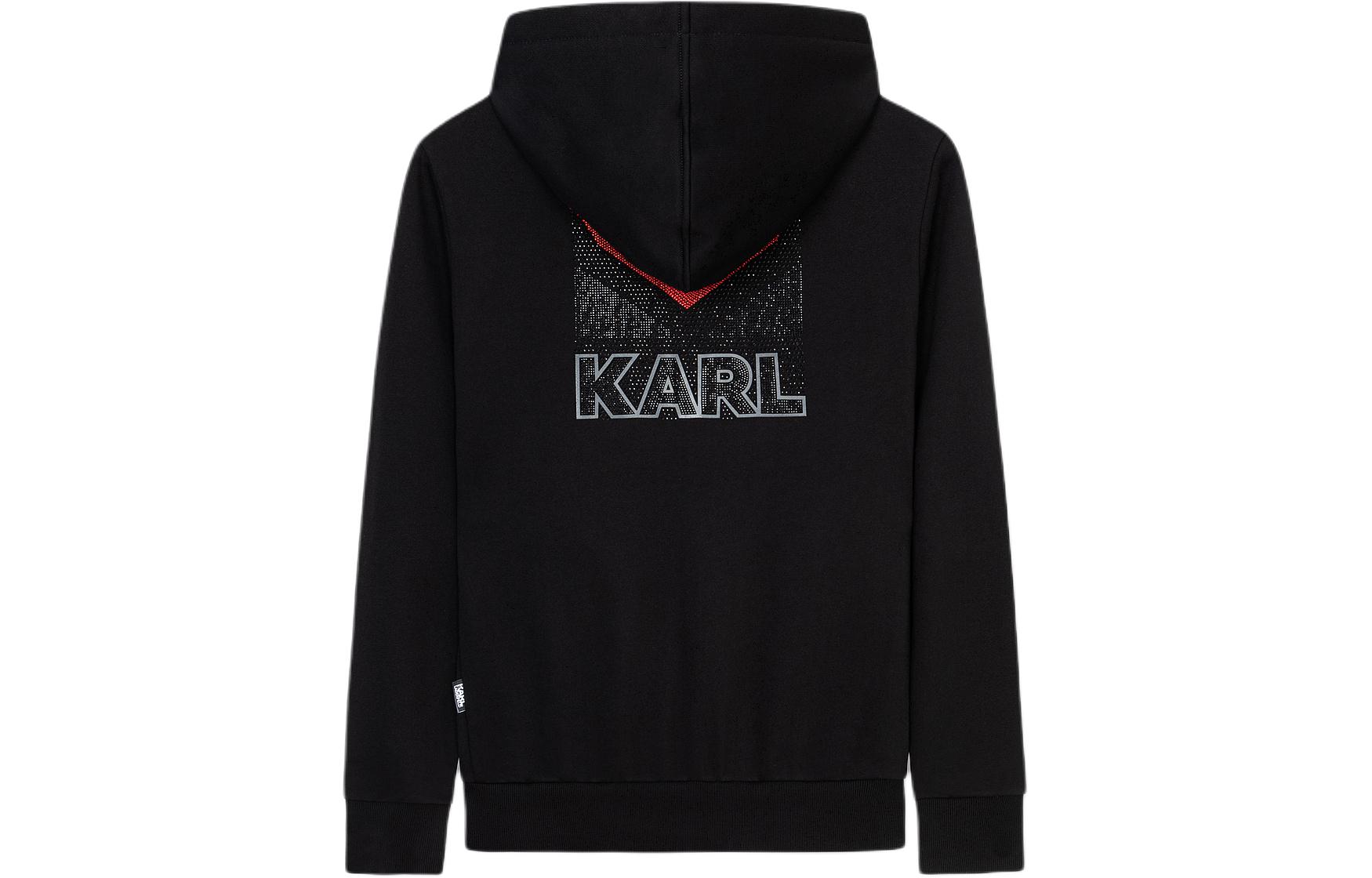Karl Lagerfeld Black Hoodie with Drawstring and Zipper Casual Design 1K1960603054
