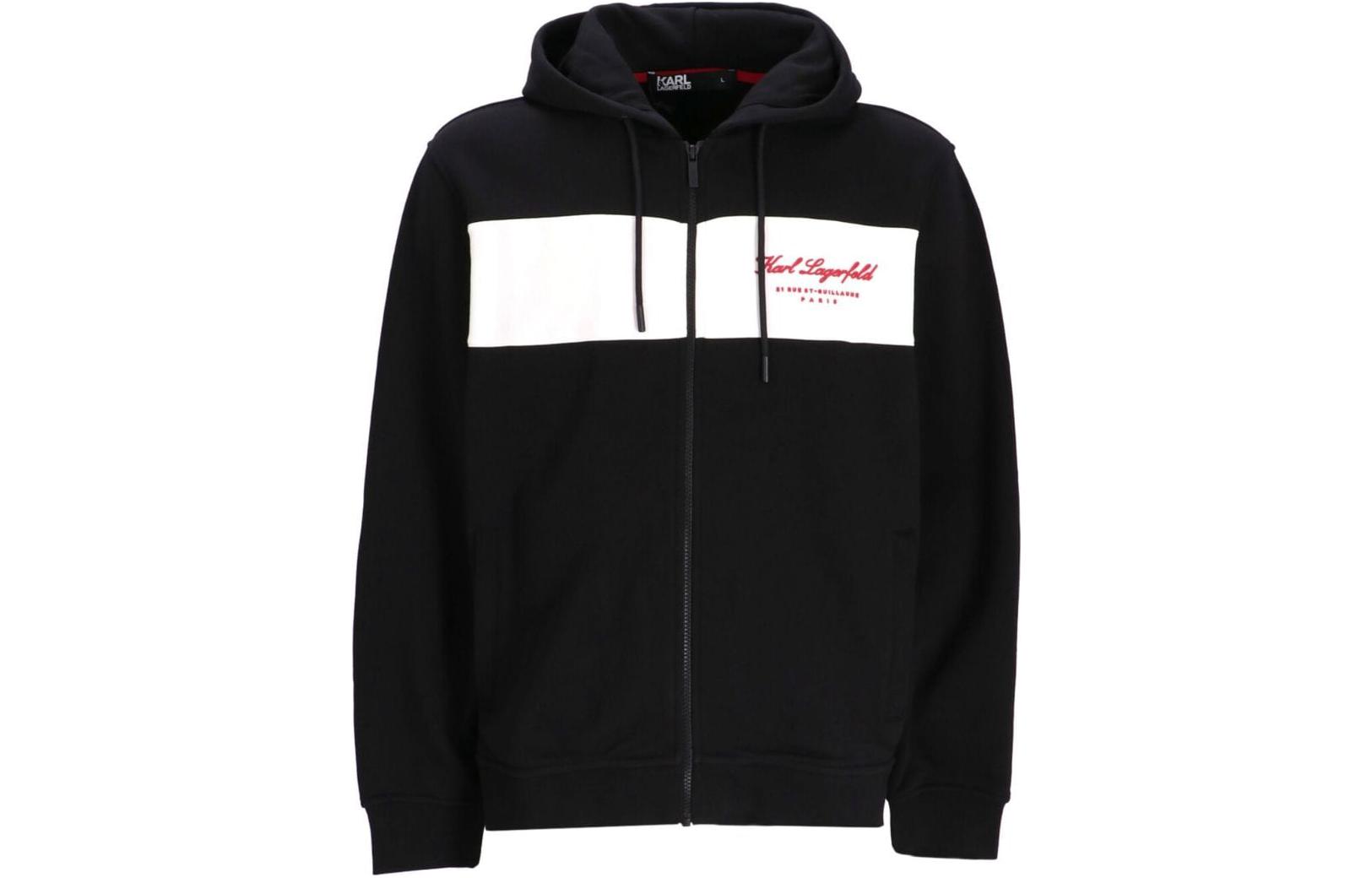 Karl Lagerfeld Black Hoodie with Logo Embroidery and Colorblock Design 705428534910990