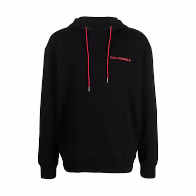 Karl Lagerfeld Black Hoodie with Logo Print and Drawstring Design 240M1802999