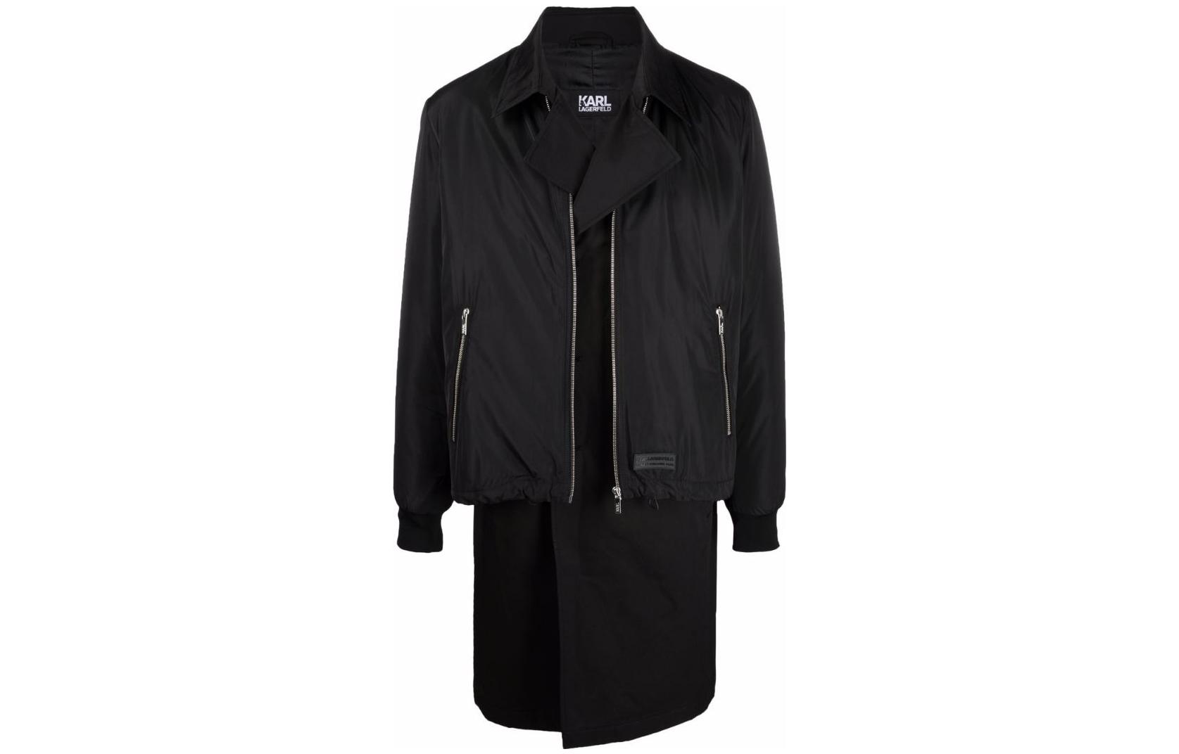 Karl Lagerfeld Black Layered Design Casual Jacket for Street & Travel Style KL210180990990