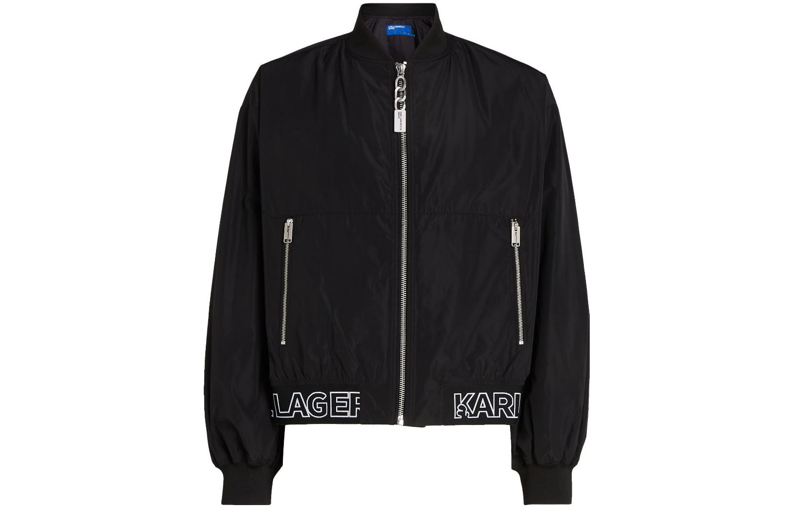 Karl Lagerfeld Black Letter Logo Zip-Up Jacket SS23 Urban Streetwear Style 235D1501101
