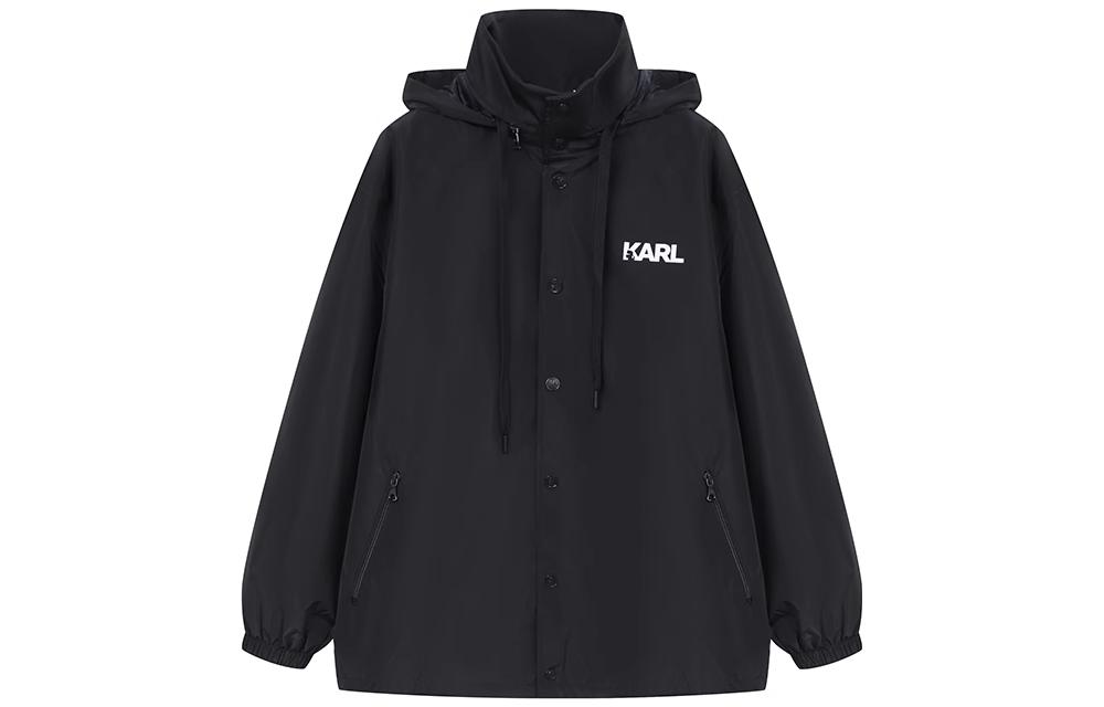 Karl Lagerfeld Black Letter Print Hooded Jacket Unisex Casual Streetwear 1K1D50101860001