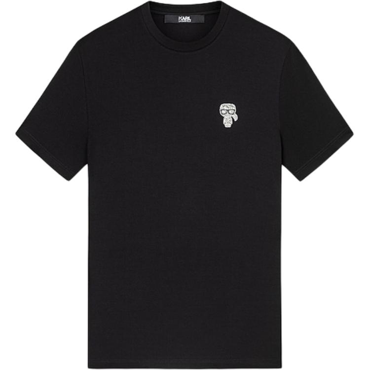 KARL LAGERFELD Black Logo Beaded Short Sleeve Tee - Casual & Breathable. 241N1712-BLACK