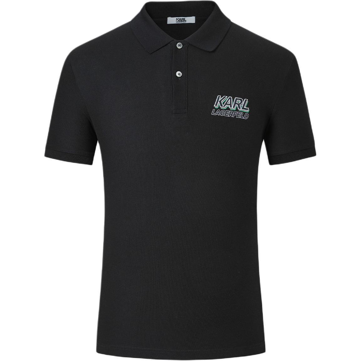 Karl Lagerfeld Black Logo Print Button-Up Polo Shirt - Business Casual. 231N1710BLACK