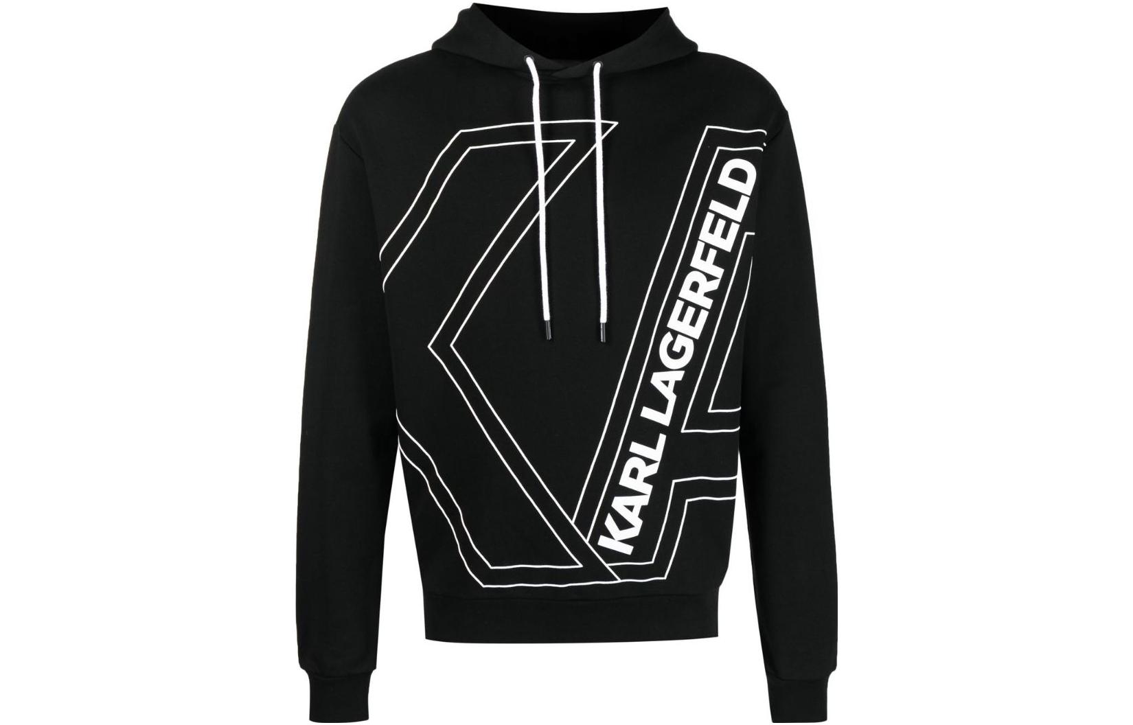 Karl Lagerfeld Black Logo Print Casual Hoodie Pullover 235M1804999