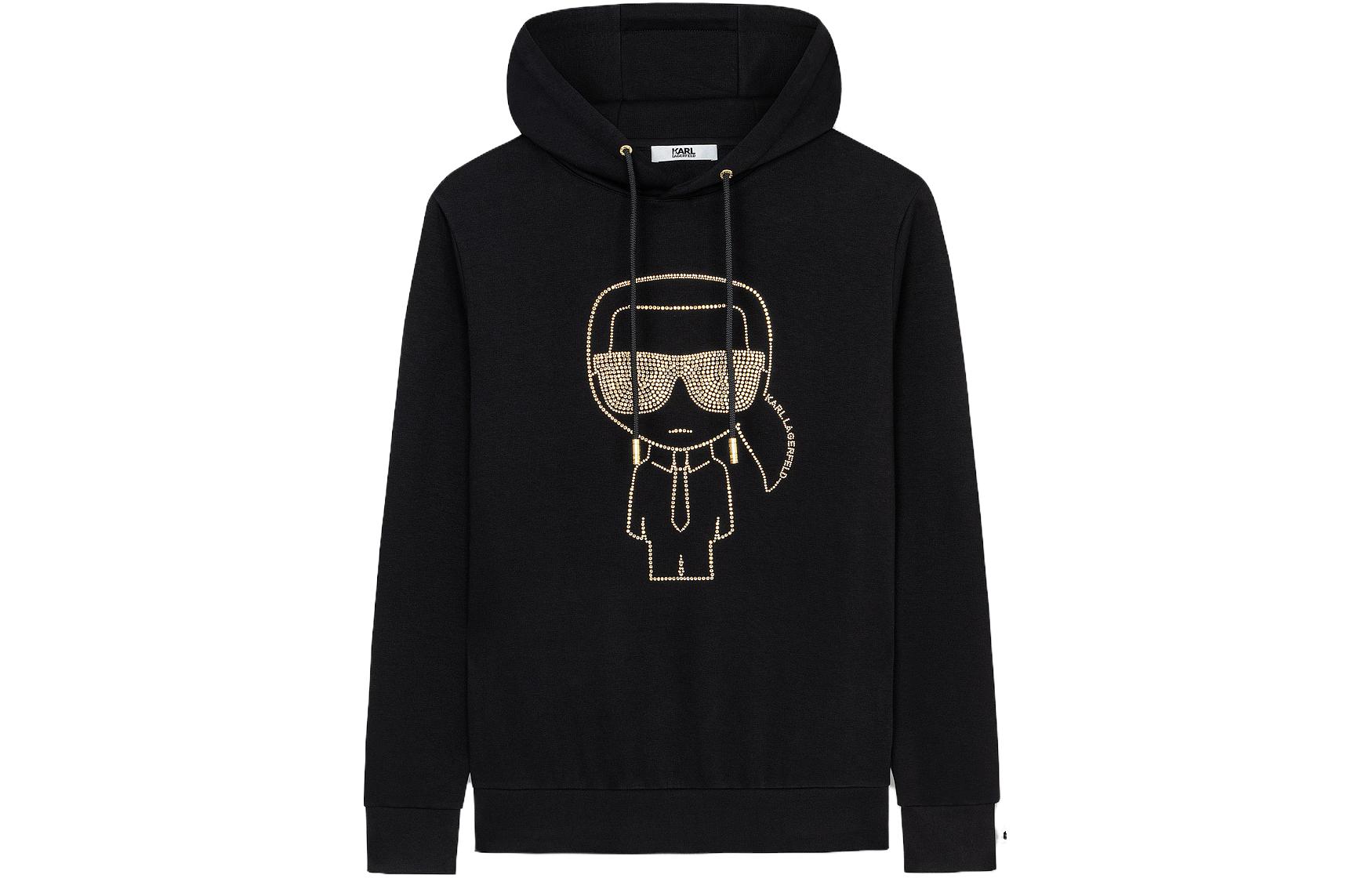Karl Lagerfeld Black Logo Print Drawstring Hoodie 1K1B50603098
