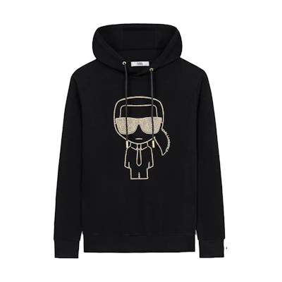 Karl Lagerfeld Black Logo Print Drawstring Hoodie 1K1B50603098