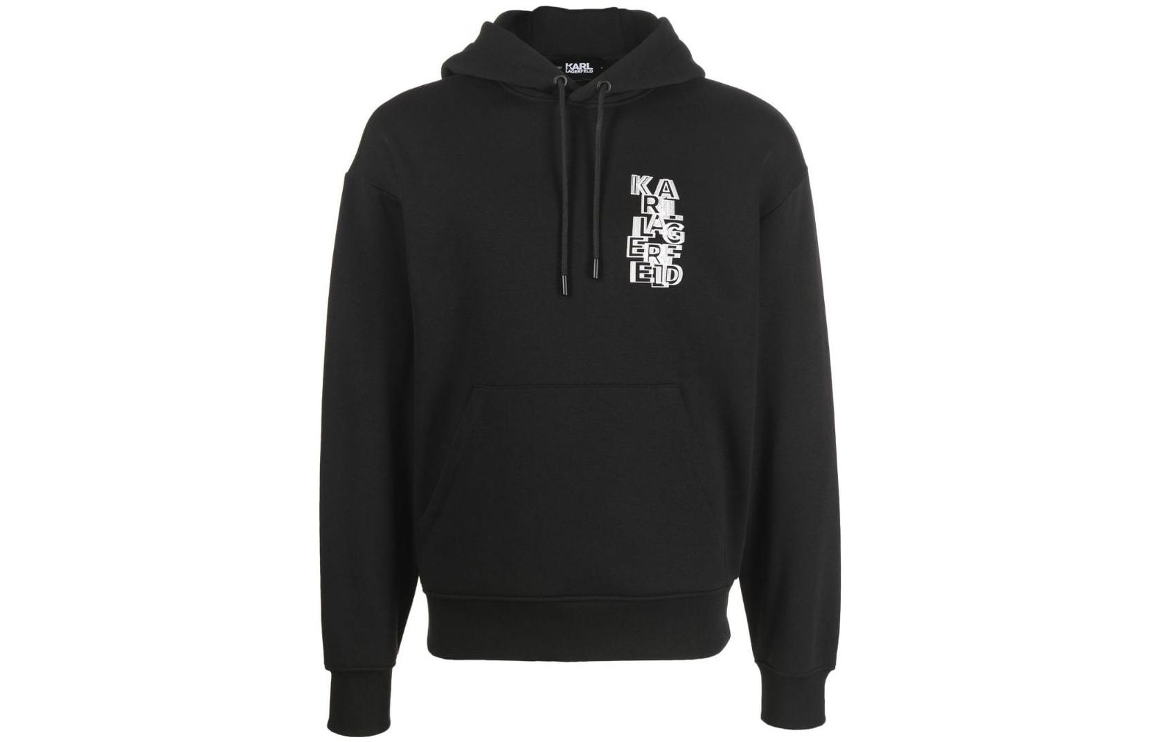 Karl Lagerfeld Black Logo Print Drawstring Hoodie 226M1881999
