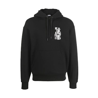 Karl Lagerfeld Black Logo Print Drawstring Hoodie 226M1881999