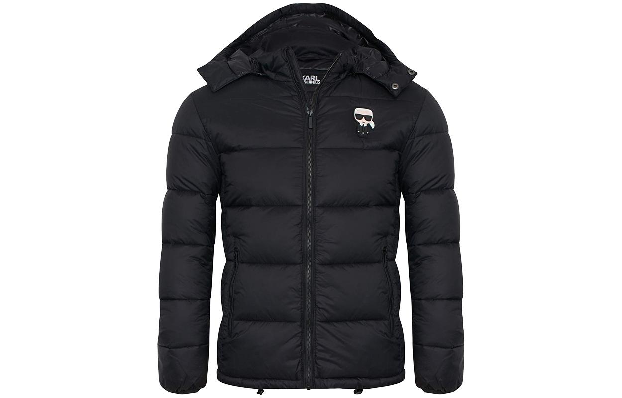 Karl Lagerfeld Black Logo Print Hooded Puffer Jacket Outdoor Casual Wear 505094512591990