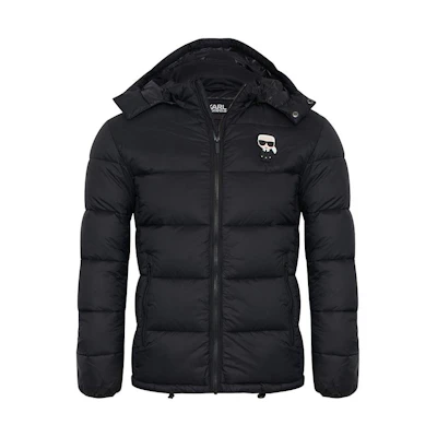 Karl Lagerfeld Black Logo Print Hooded Puffer Jacket Outdoor Casual Wear 505094512591990