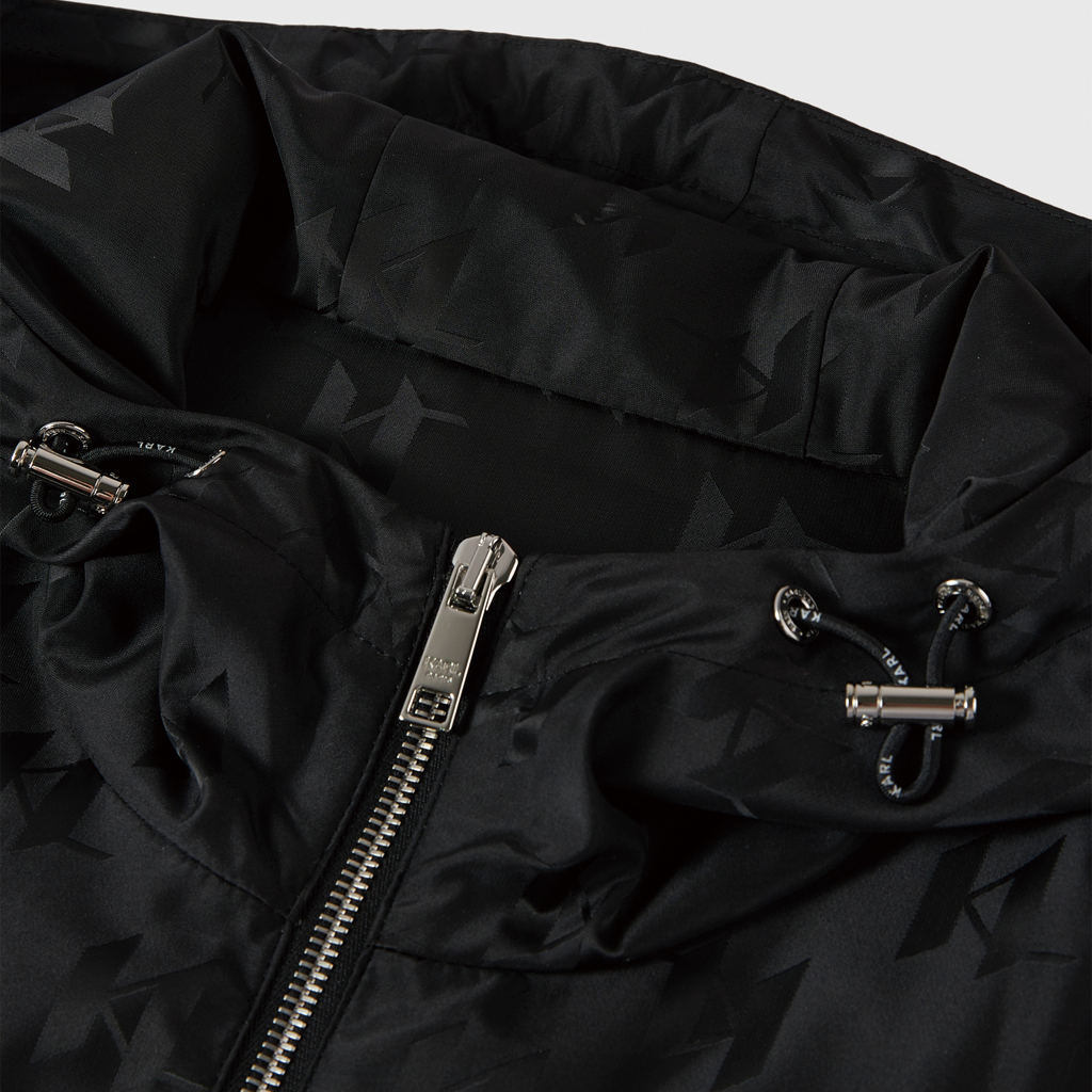 Shop 卡爾拉格斐 男士黑色Logo印花拉鍊連帽外套 231N1521