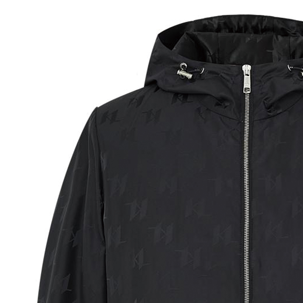 Cheap 卡爾拉格斐 男士黑色Logo印花拉鍊連帽外套 231N1521