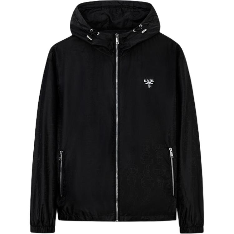 Karl Lagerfeld Black Logo Print Zip Hoodie Jacket for Outdoor Casual Wear 236M1413