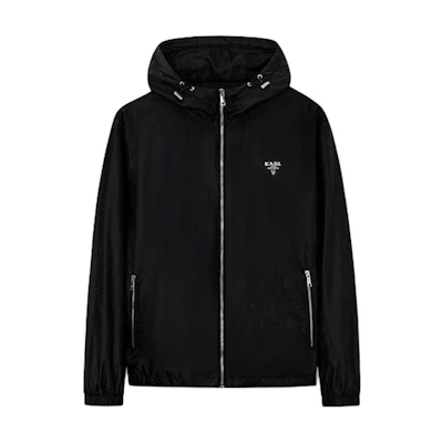 Karl Lagerfeld Black Logo Print Zip Hoodie Jacket for Outdoor Casual Wear 236M1413