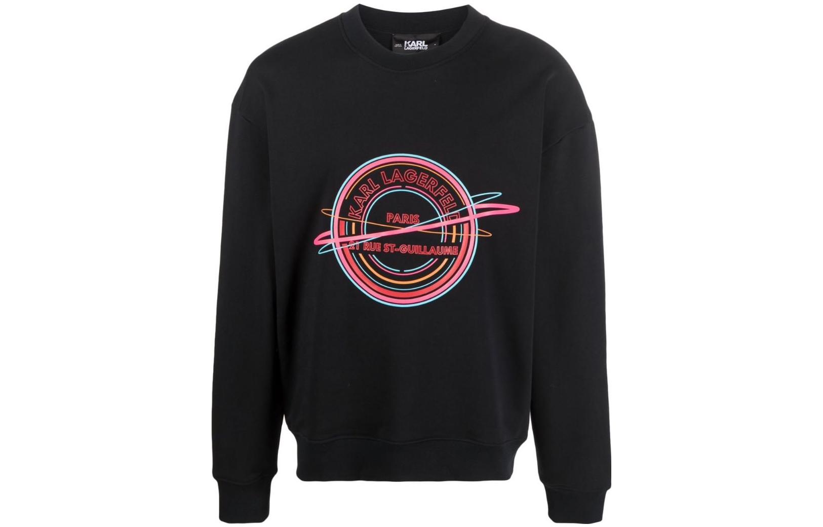 Karl Lagerfeld Black Loose-Fit Letter Print Crewneck Sweatshirt 230M1811999