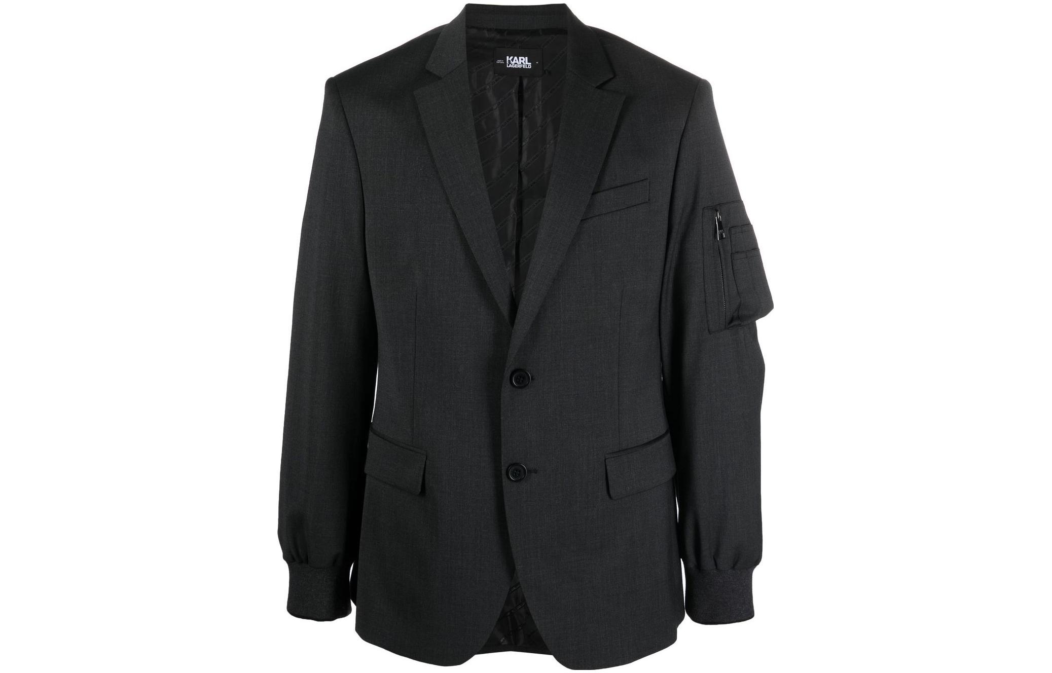 Karl Lagerfeld Black Minimalist Single-Breasted Jacket for Travel & Streetwear 226M1402259