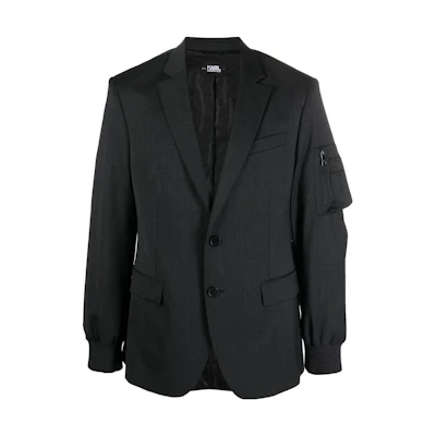 Karl Lagerfeld Black Minimalist Single-Breasted Jacket for Travel & Streetwear 226M1402259