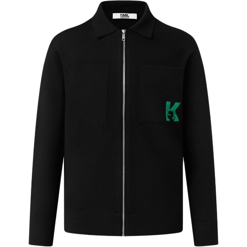Karl Lagerfeld Black Outdoor Logo Zip-Up Long-Sleeve Jacket 226N2006-BLACK