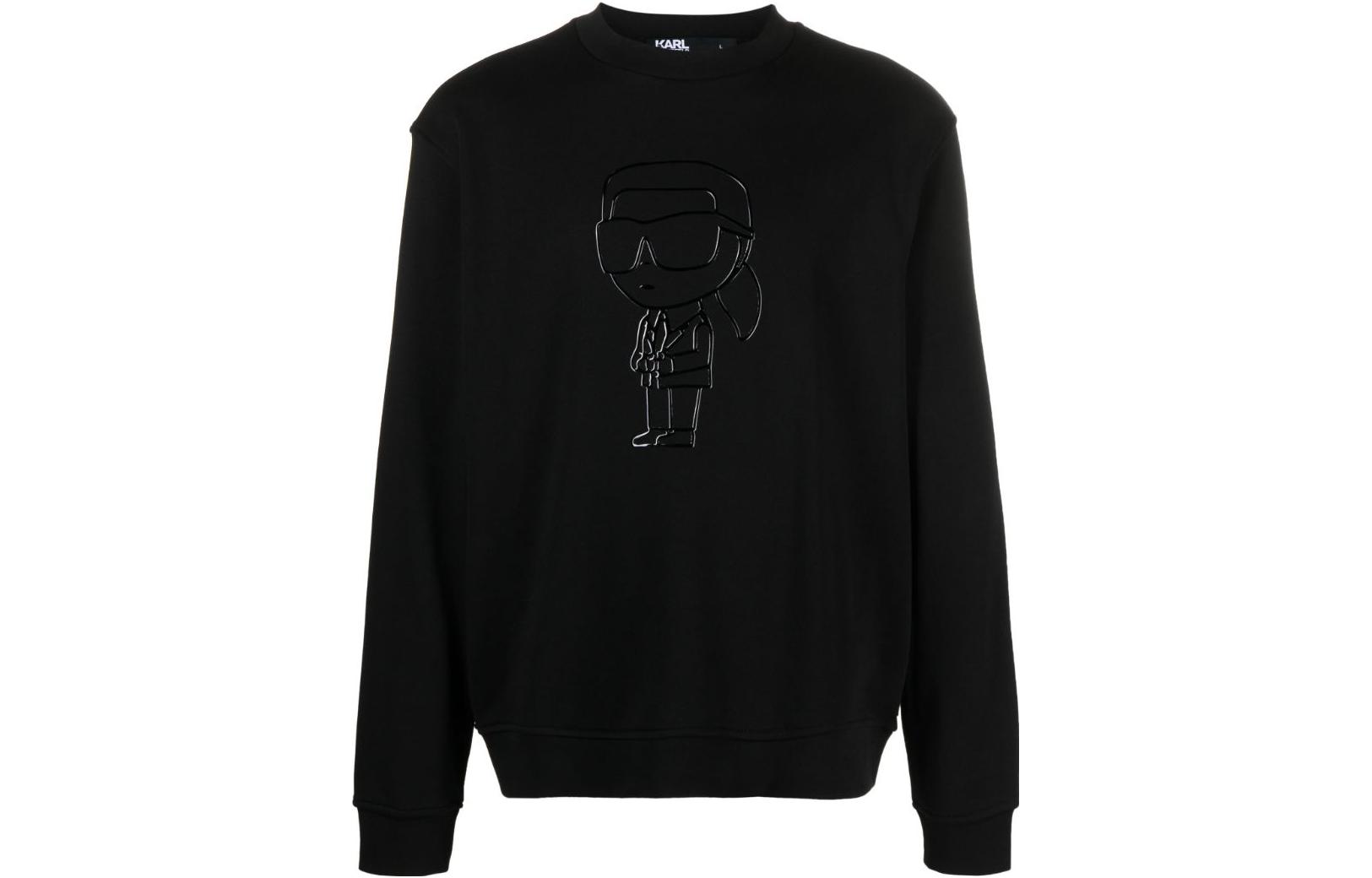 Karl Lagerfeld Black Pullover Sweatshirt with Embossed Logo Design 705030534910