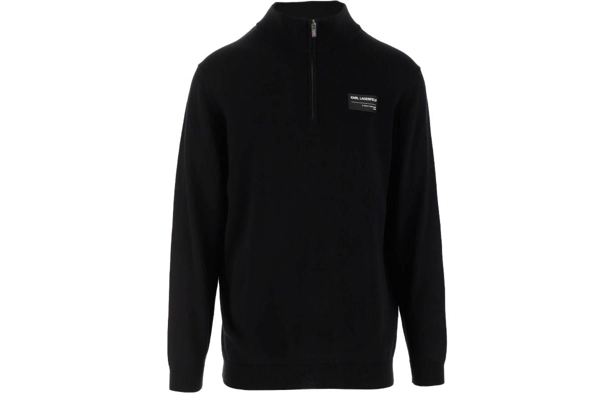 Karl Lagerfeld Black Pullover Sweatshirt with Letter Print and Stand Collar 655082531304-990