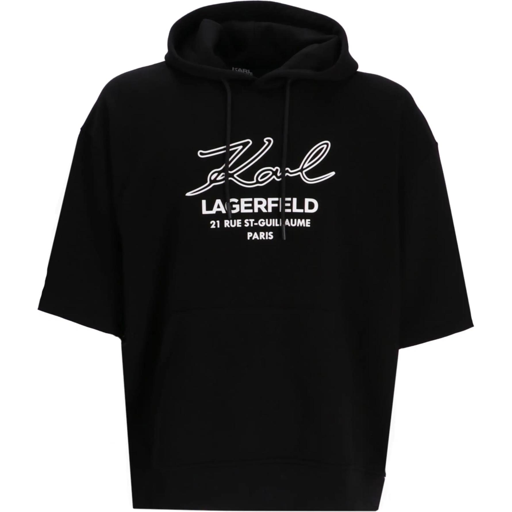 Karl Lagerfeld Black Short-Sleeve Hoodie with Letter Logo Print 705128542900